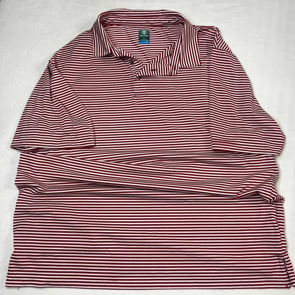 Pro Tour Coolplay Mens XL Red White Striped Golf Polo Shirt Short Sleeve